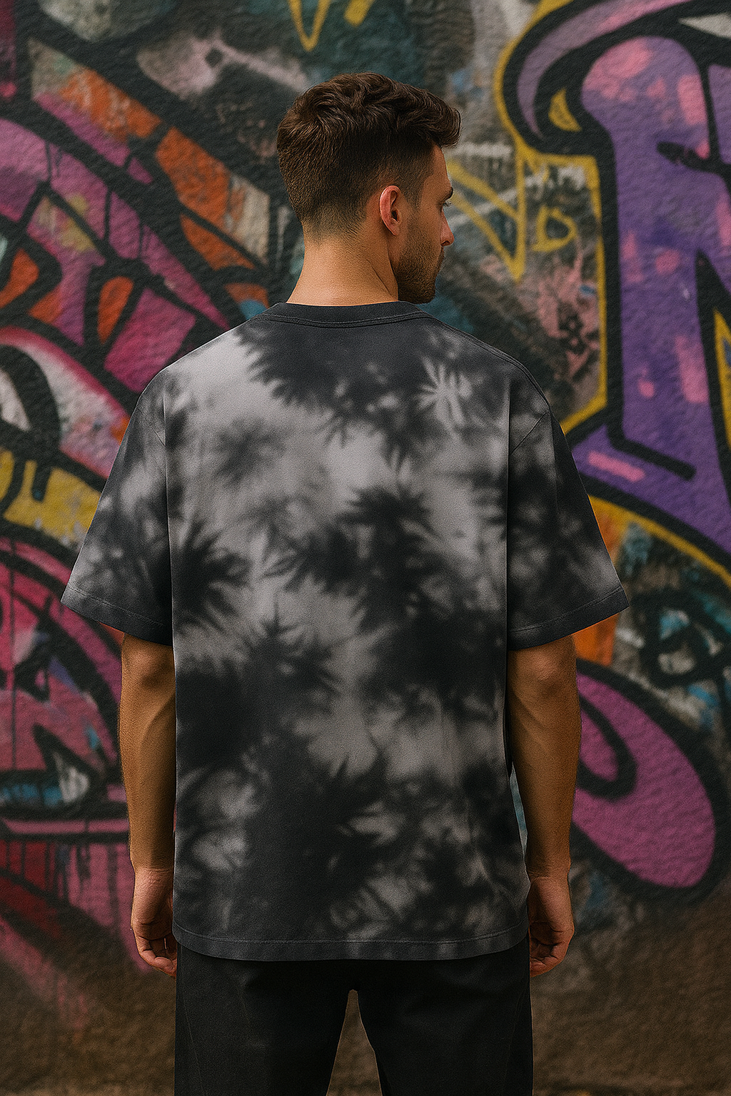 White Black Tie Dye Oversized T-Shirt | 260 GSM