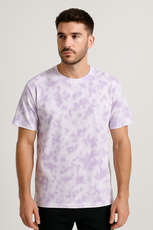 Premium Oversized White Lavender Tie-Dye Tee