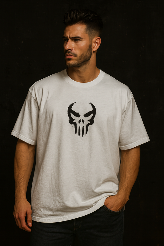 Dark Skull Stencil Oversized T-Shirt