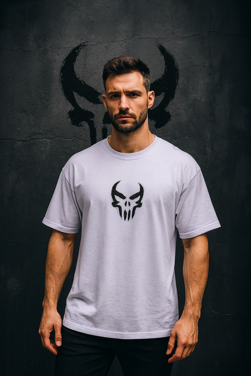 Dark Skull Stencil Oversized T-Shirt